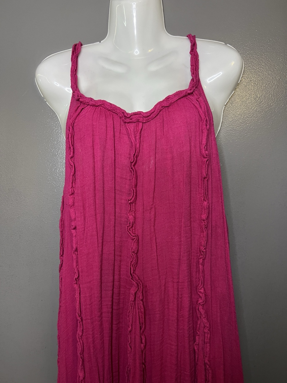Free People Dress Womens XS Pink Ruffle Swing Trapeze Strappy Maxi Sundress Boho